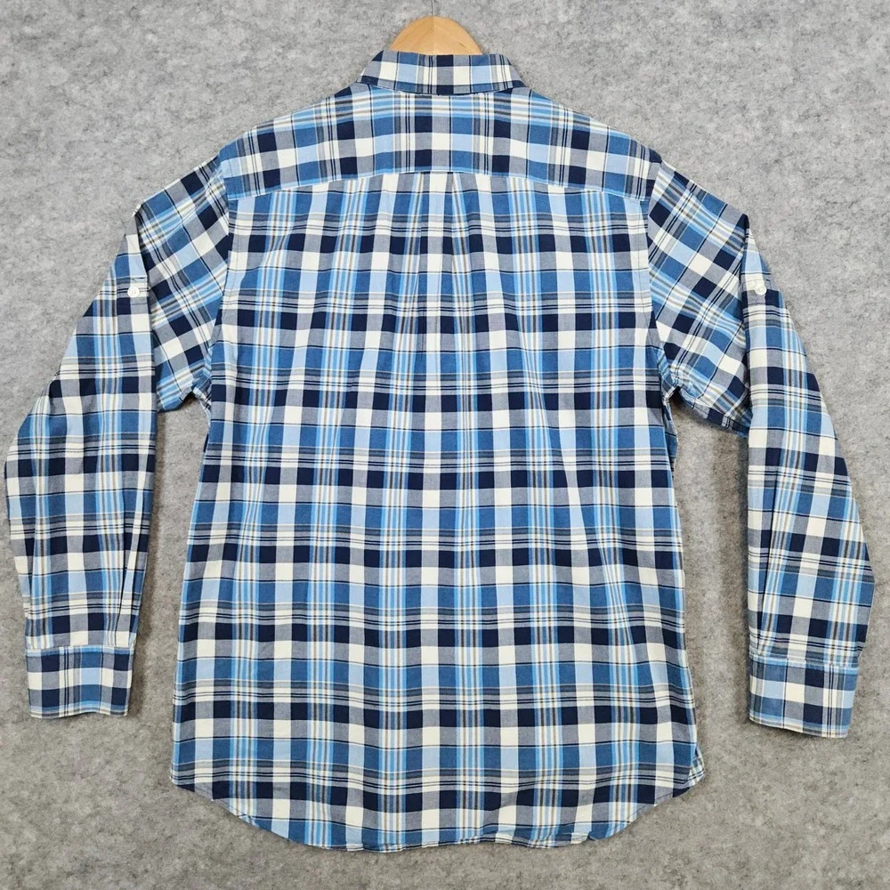 Banana Republic Mens Button Up Shirt Size L Blue Plaid Long Sleeve Cotton Casual